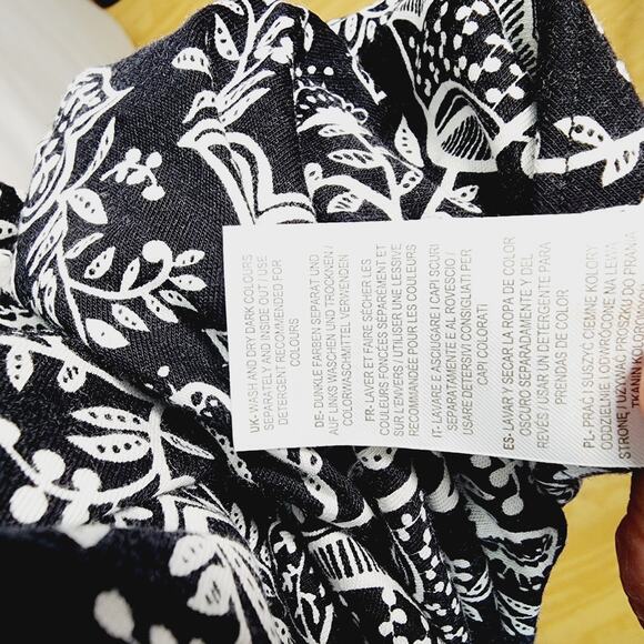 Boden Black & White Floral Long Sleeve Ruched Jersey Mini Dress Women's size 12L - Picture 10 of 13